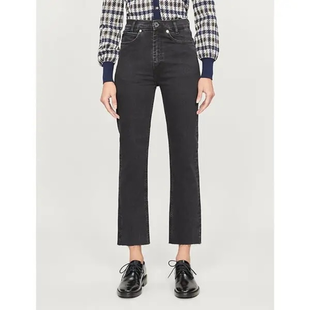 Sandro Paris Cropped Straight Leg High Rise Stretch Jeans